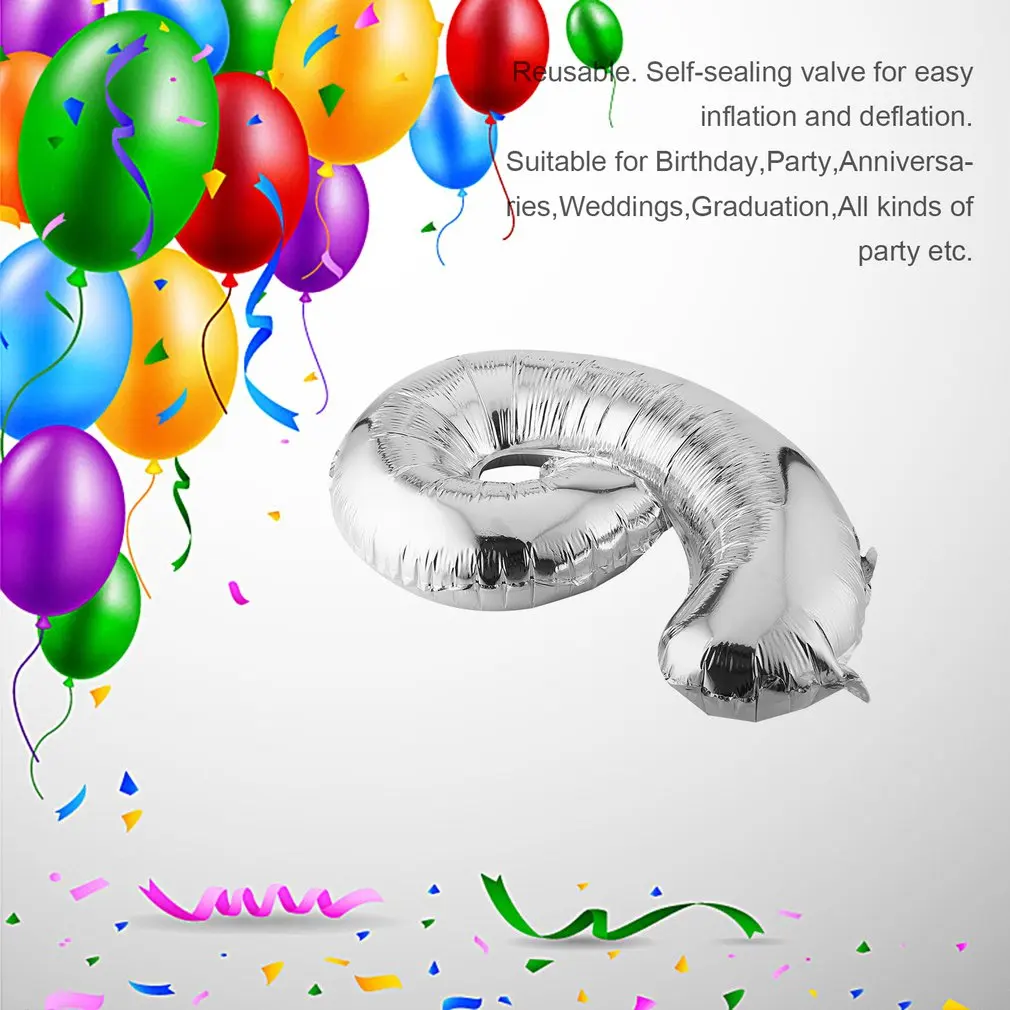 Горячая надувная Серебряная цифра номер фольги майлар воздушный шар для