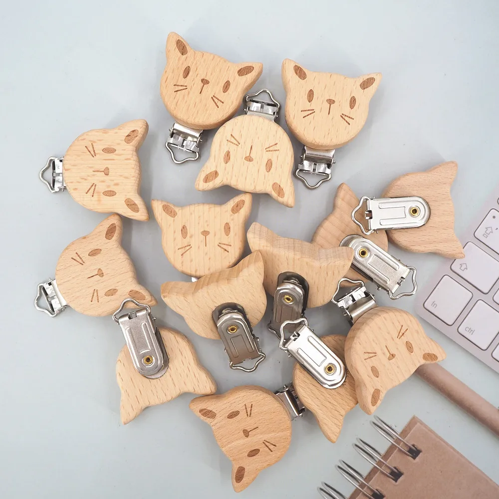 

Chenkai 5PCS Wood Fox Pacifier Clip Nature Baby Rattle Teether Grasping Toy DIY Organic Eco-friendly Wood Teething Accessory