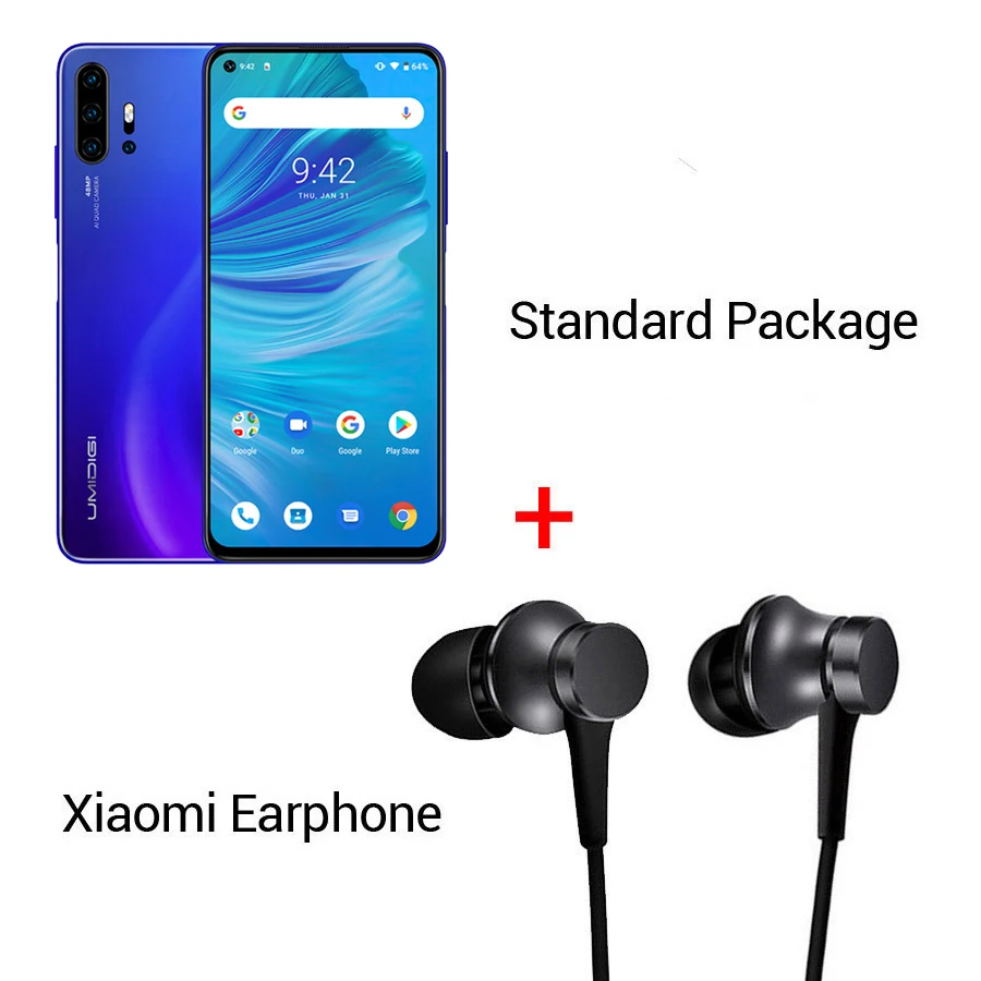 UMIDIGI F2 Android 10 глобальная версия 6,5" FHD+ 6GB 128GB 48MP AI Quad camera 32MP Selfie Helio P70 мобильный телефон 5150mAh мобильный телефон - Цвет: Blue n Earphone