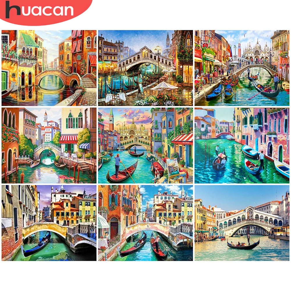 

HUACAN DIY Frame Picture By Numbers Town Scenery Wall Art Unique Gift HandPainted Paint By Number Lake For Living Room