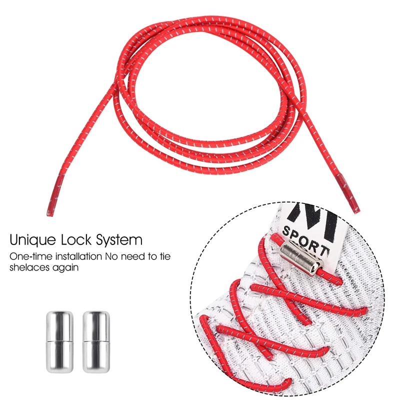 Светоотражающие шнурки эластичные для обуви круглый металлический замок без