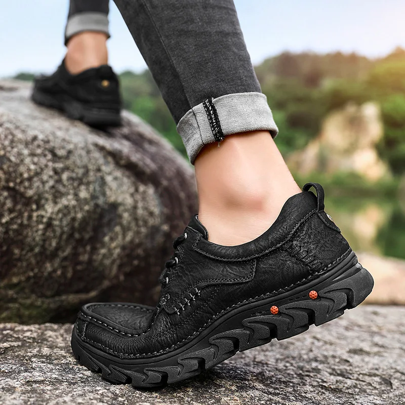 Мужская повседневная походная обувь из натуральной кожи высокого качества на