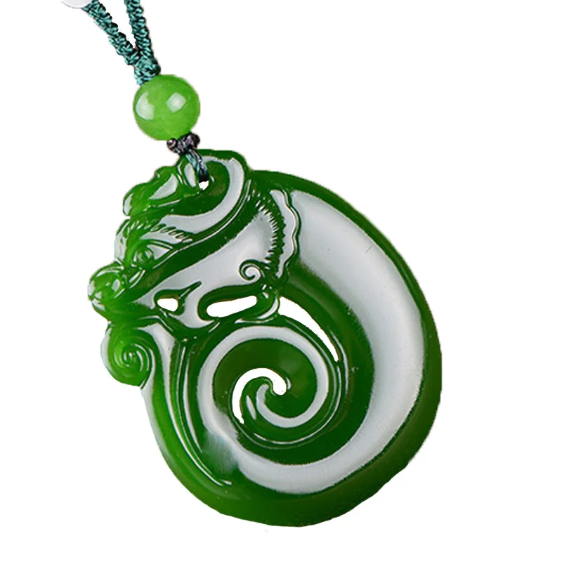 

Men Necklace Pendant Green Jades Double-sided Carved Antique Dragon Pendant Free Chain Gift for Female Fashion Jewelry