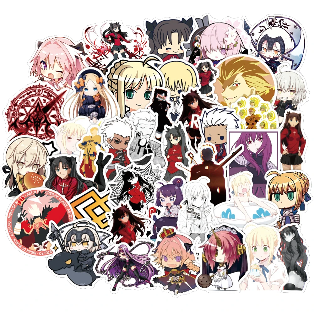 50PCS Anime Fate Stay Night Waterproof Sticker for Stationery Decal Pegatina PS4 Skateboard Laptop Guitar Cute Cartoon Stickers