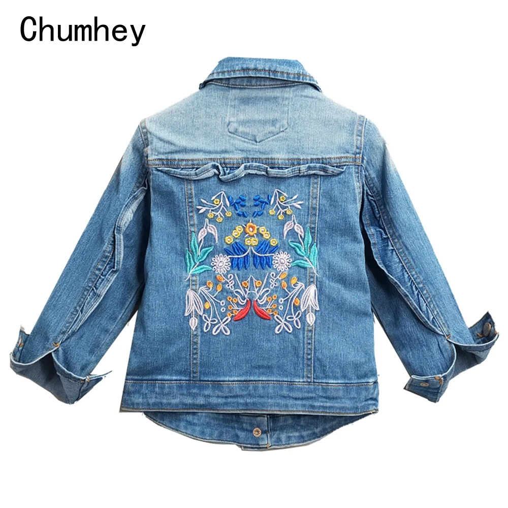 3-6T High Quality Spring Girls Jackets Denim Outerwear Embroidery Flower Girl Coats Jeans Jacket Kids Clothing Children Clothes | Детская