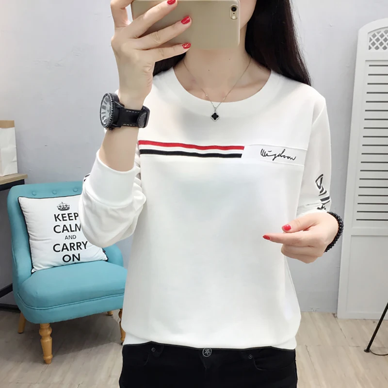 

Letter Print Casual Tops Women Spring Fashion Clothes Loose T-Shirt Female Long Sleeve Tshirts Women Plus Size Tee Shirt Femme