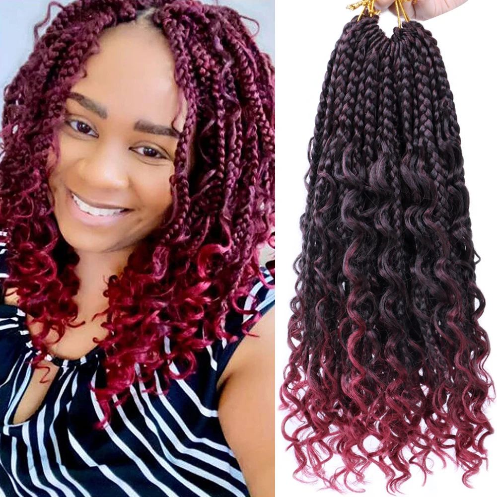 14"Crochet BoxBraids Hair with Curly Ends Prelooped Bohemian Goddess Box Braids Crochet Hair Crochet Braids Hair for Black Women