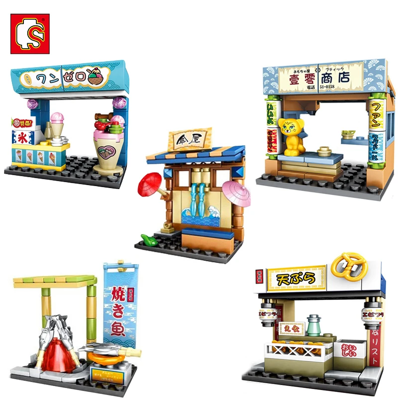 

Sembo Japanese Street Building Blocks Creator Mini City Shop Bricks with 1 Figure Tempura Store DIY Toys for Children Xmas Gifts