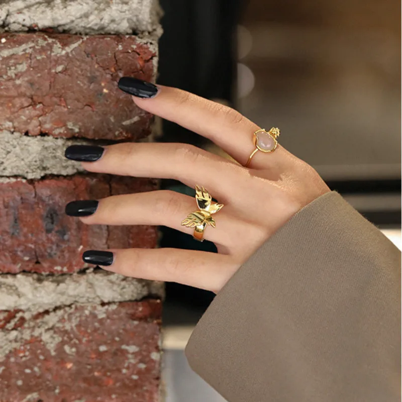 

Luxury Rings Gift For Women 925 Sterling Silver Irregular Agate Gold Trendy Designer Adjustable Ring 2021 Trend Fine Jewellery