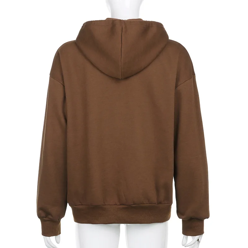 

WEPBEL Coat Spring and Autumn Fashion Solid Color Loose Zipper Coat Women's Casual Long Sleeve Hooded Jacket