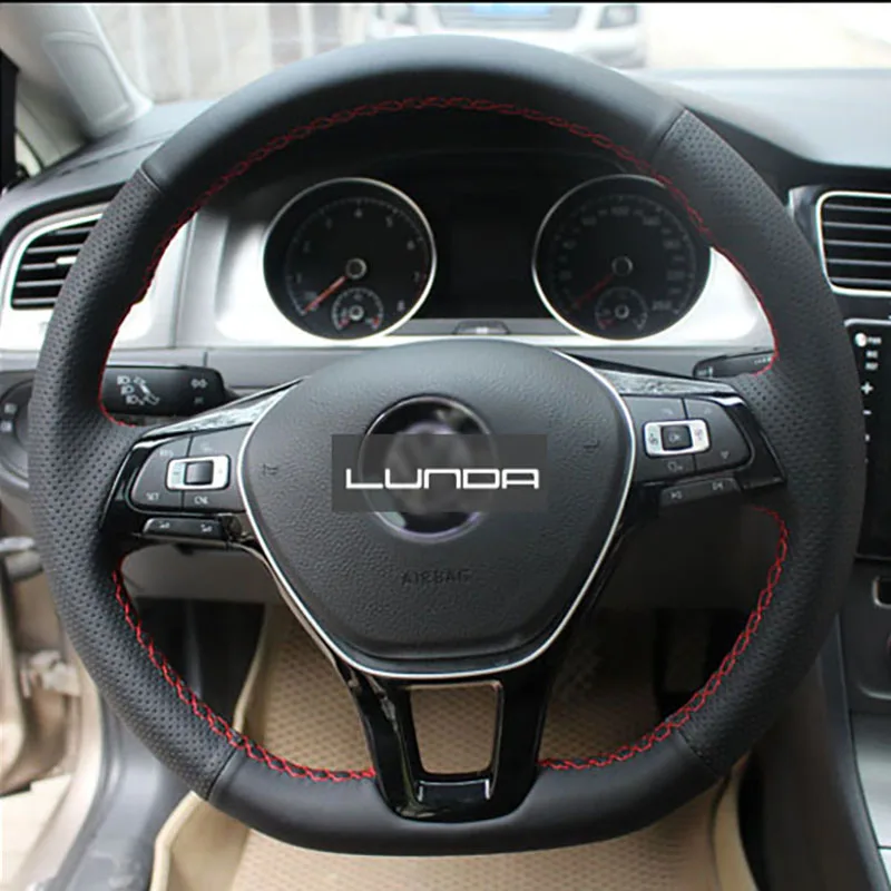 Чехол на руль LUNDA из черной кожи для Volkswagen VW Golf 7 Mk7 новинка Polo Jetta Passat B8 Tiguan Sharan