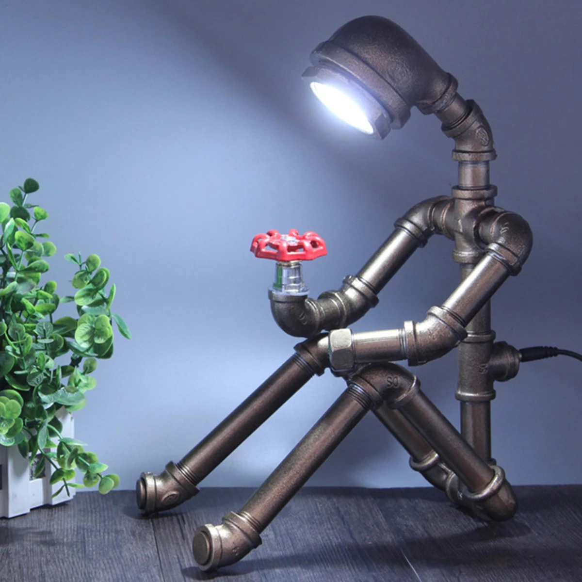 

Industrial Water Pipe Light Steampunk Light Switch Wire Loft Style Iron Vintage Table Lamp Home Bedroom Eye Catching Decoration