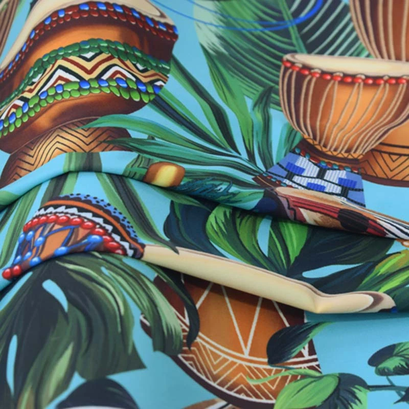 Зеленое озеро Талия барабан печати стрейч беспорядок ткань для атласного платья