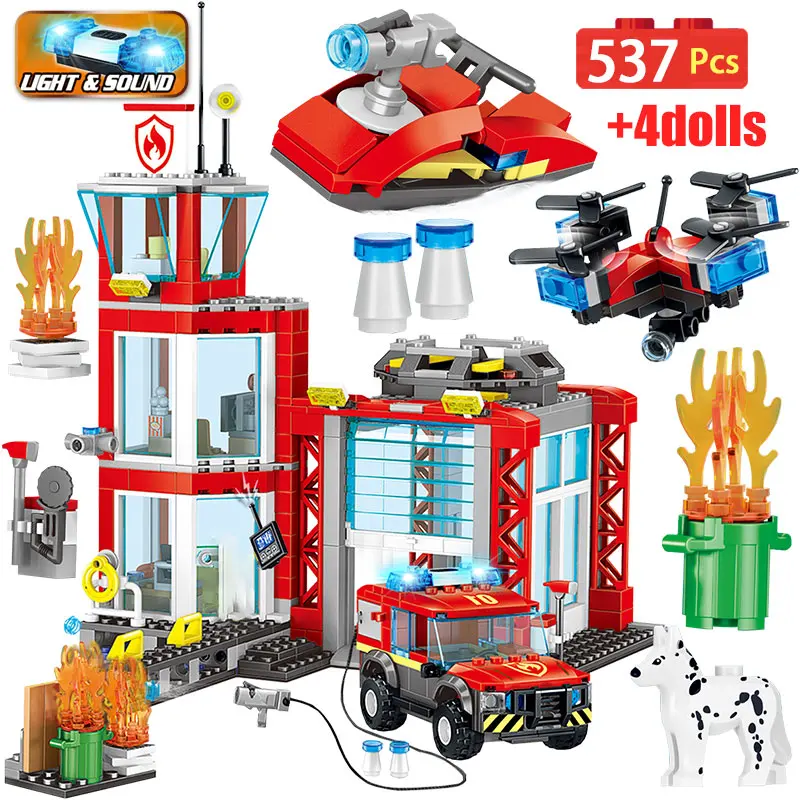 537 шт полиция пожарная станция строительные блоки совместимый вертолет