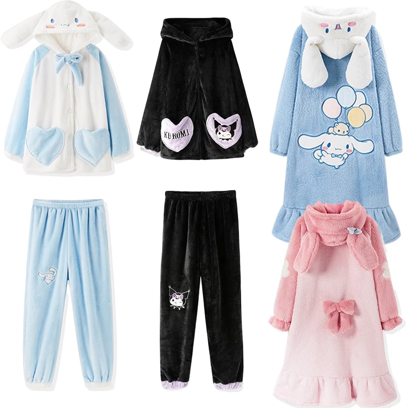 

Kawaii аниме плюшевые пижамы My Melody Kuromi Cinnamorol зимние плюшевые плотные Фланелевые домашние услуги мягкие теплые и удобные