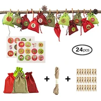 24pcs jute bag fill fabric bag jute bag wooden buttons with 24pcs stickers gift bag with drawstring festive candy snack heathly