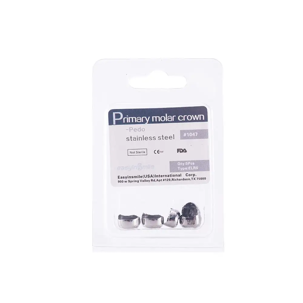 

EASYINSMILE 5Pcs/Box Dental Kids Crown Stainless Steel Primary Temporary Molar Pediatric Full Size Available