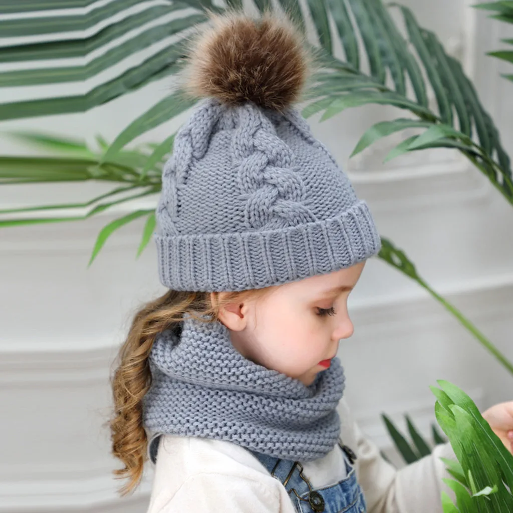 Зимняя Шапка бини детские вязаные комплекты с нагрудником шейный платок милая