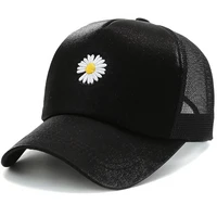 adjustable baseball cap mesh back trucker hat trendy flower embroidery hat summer travel daisy hat sun hat