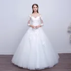 Женское свадебное платье с круглым вырезом, кружевное Тюлевое платье до пола с аппликациями, вышивкой кристаллами и открытой спиной три четверти, модель GB024