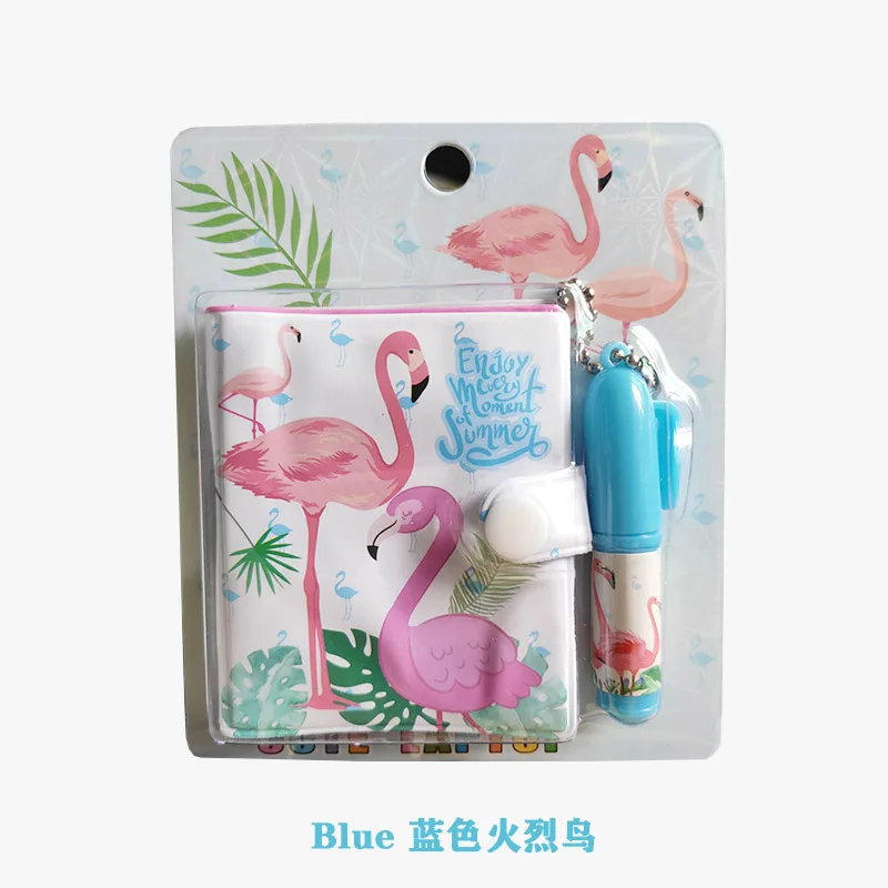 Blue Flamingo Мини Единорог блокнот с Фламинго с ручкой набор Kawaii животных медведи карманные блокноты для детей новые подарки студенческие канцелярские принадлежности - Цвет: Blue Flamingo