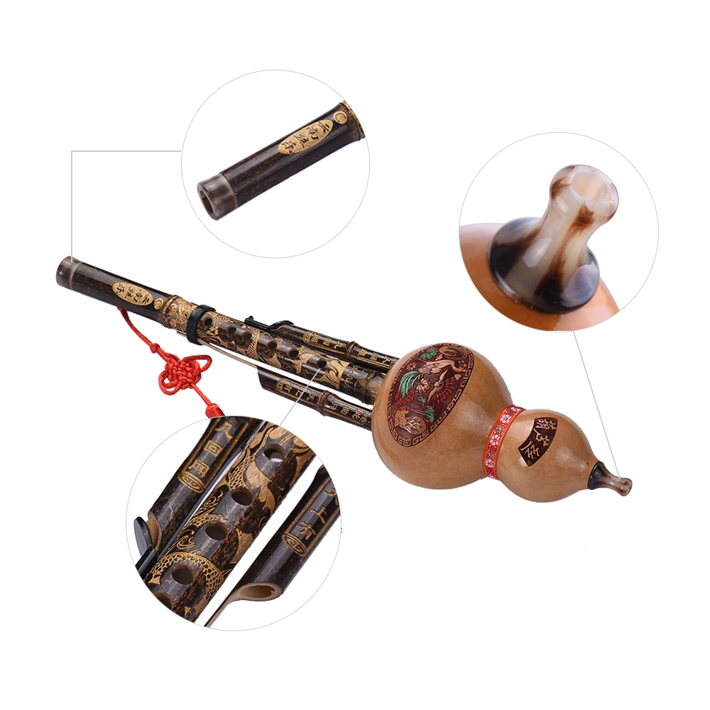 

Chinese Handmade Hulusi Black Bamboo Gourd Cucurbit Flute Ethnic Musical Instrument Key of C with Case for Beginner Music Lovers