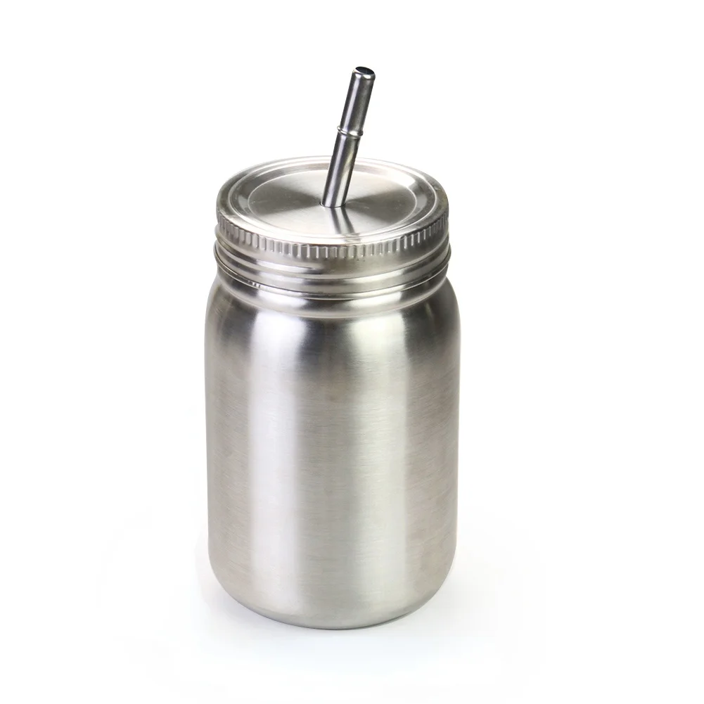 700ml Wide Mouth Mason Jar Cup Stainless Steel Drinking Straw Cup Tea Coffee Mug Water Bottle Storage Jars Tumblers with Lids