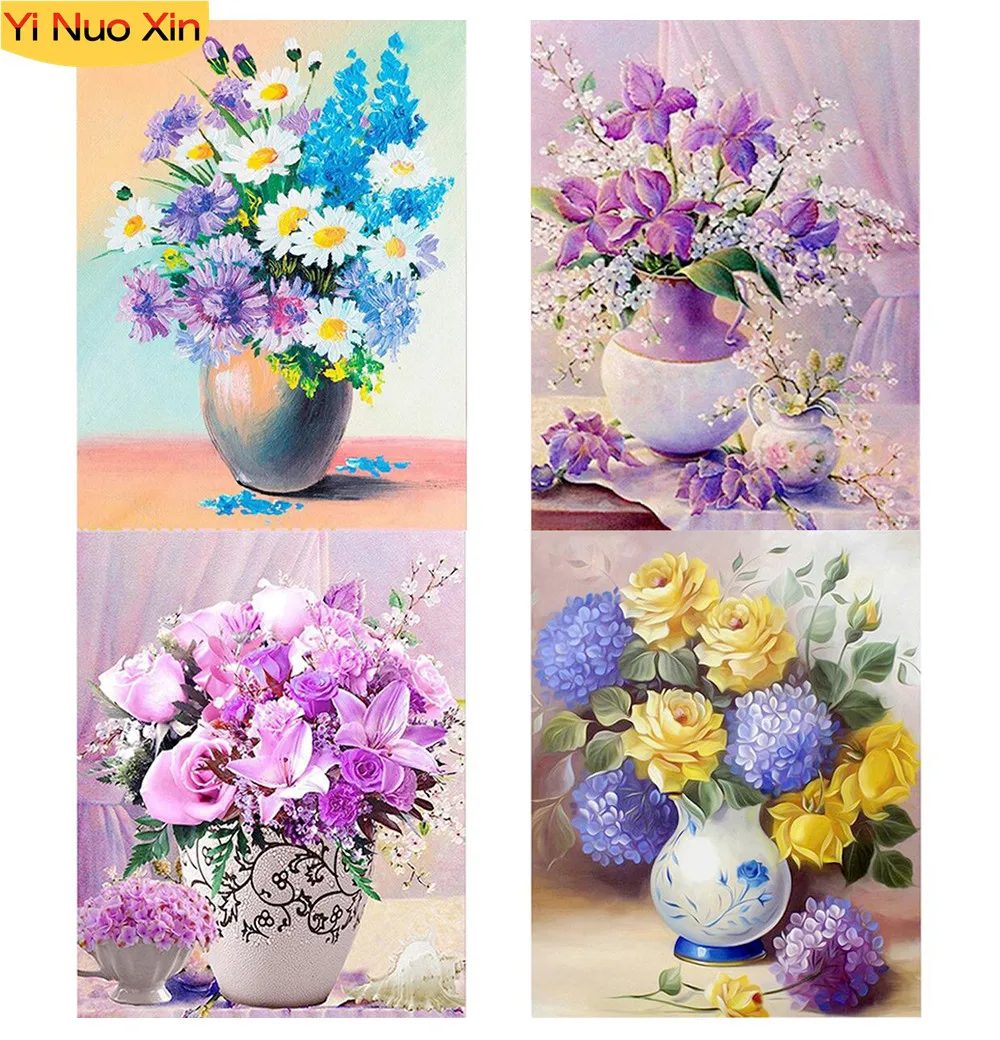 

YNX Cross Stitch Embroidery Kit Flower Vase 5D DIY Diamond Painting Full Square Diamond Rhinestone Art Mosaic Home Decor Gift