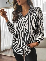 fashion womens lapel cardigan stripe long sleeve single breasted loose shirt
