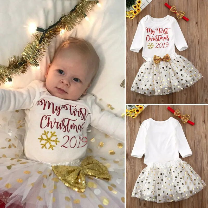 Рождественский комплект одежды с принтом My 1st для новорожденных девочек 0 18
