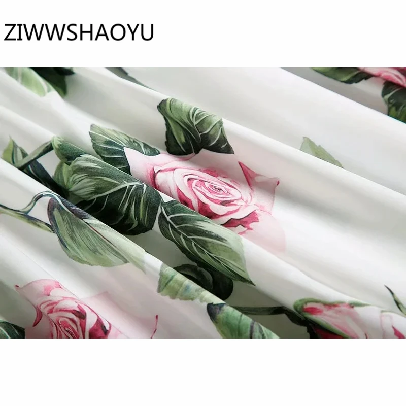 

ZIWWSHAOYU Summer Female Backless Spaghetti Strap Dress Runway Designer Women Floral Print Ruched Vintage Holiday Midi Dresses