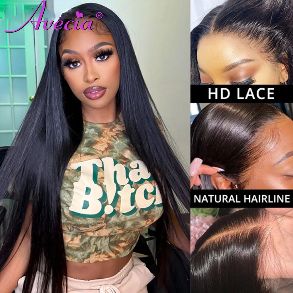 

200 Straight Lace Front Wig 13x4 HD Transparent Human Hair Wigs PrePlucked 30 40 inch Lace Closure Wig Straight Lace Frontal Wig
