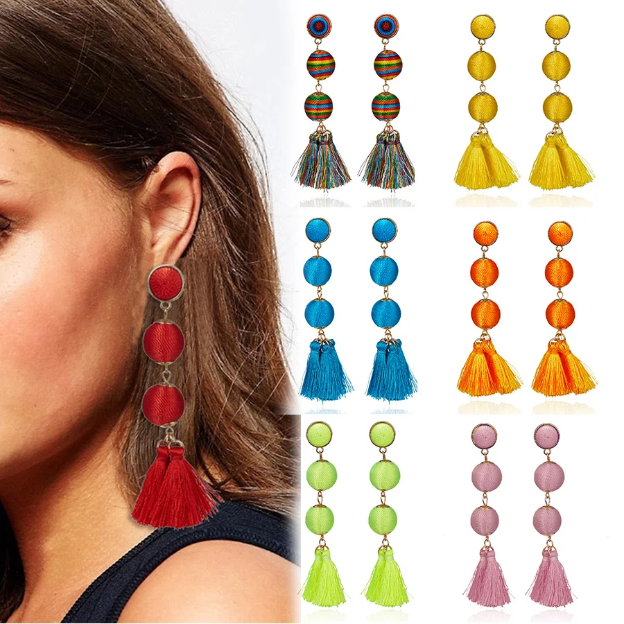 Длинные висячие серьги с кисточками в богемном стиле для женщин 14 цветов из