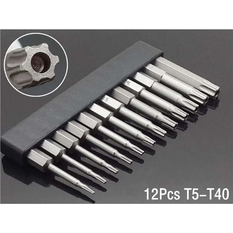 

50mm 8Pcs OR 12Pcs Set Security Tamper Proof Magnetic Screwdriver Drill Bit Screw Driver Bits Hex Torx Flat Head 1/4" Hand Tools