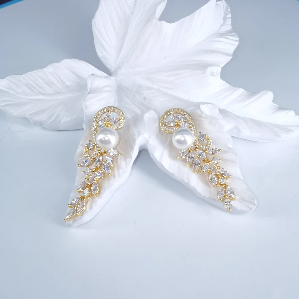 2020new fashion luxury shellpearl CZ Циркон золотое ожерелье серьги набор свадебный банкет