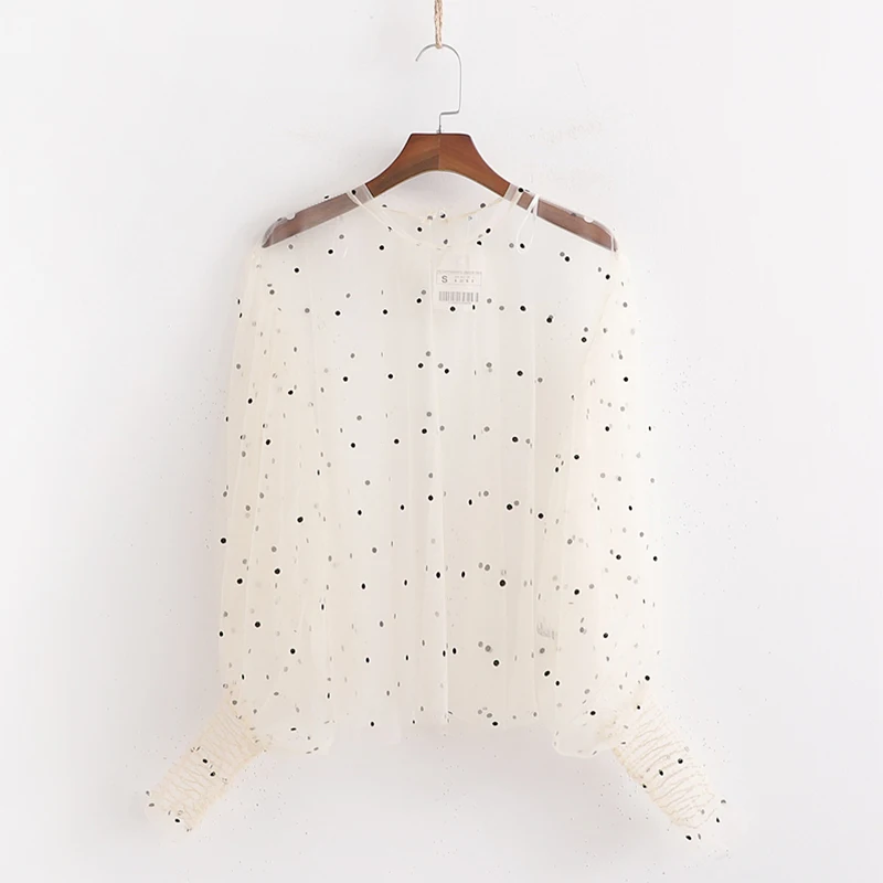 Женская прозрачная блузка в горошек с круглым вырезом лето 2019|Блузки| |