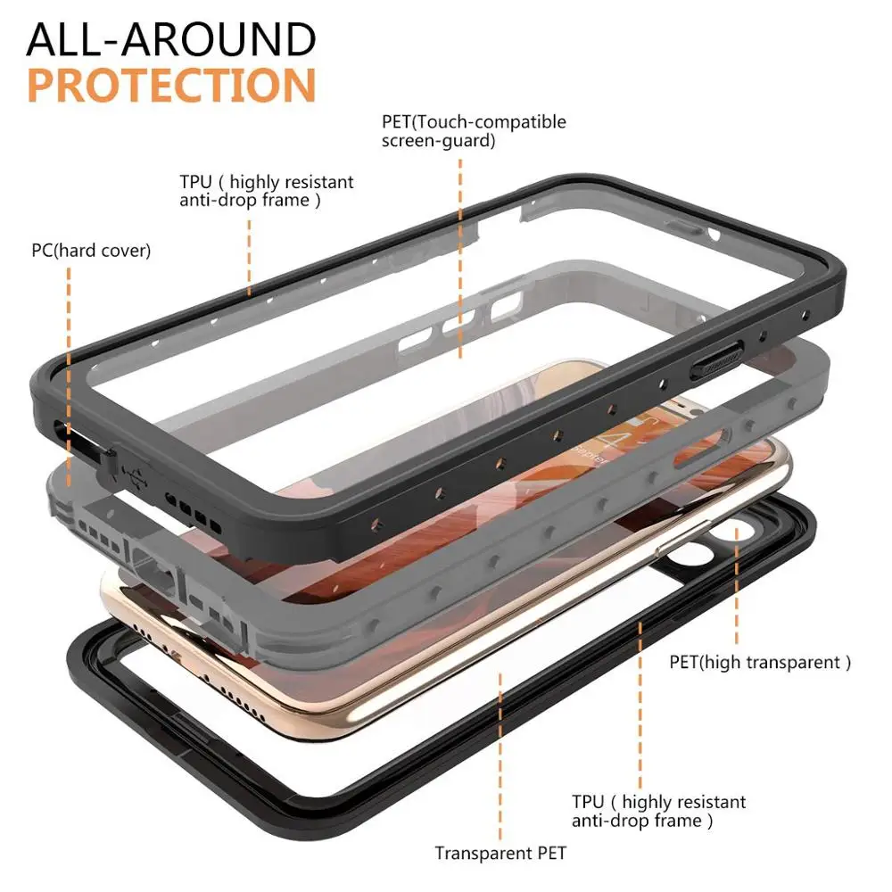 IP68 Водонепроницаемый чехол для телефона iphone 11 Pro Max полная защита плавательный