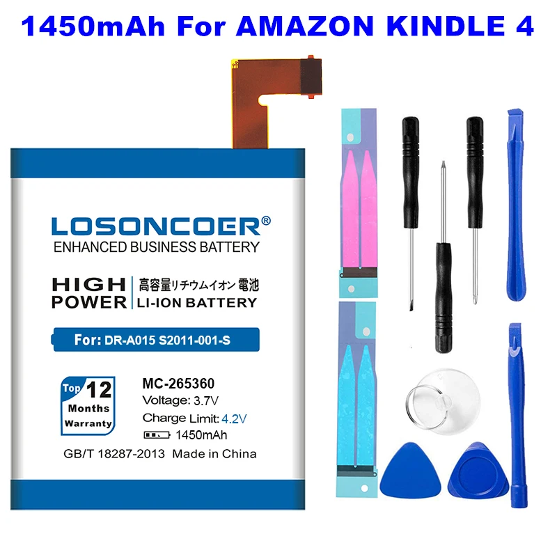 LOSONCOER 1450 мАч MC-265360 батарея для Amazon Kindle 4 5 6 515-1058-01 D01100 S2011-001-S DR-A015 батареи бесплатные инструменты наклейки
