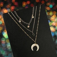 women fashion multilayer rhinestone inlaid moon star pendant necklace jewelry