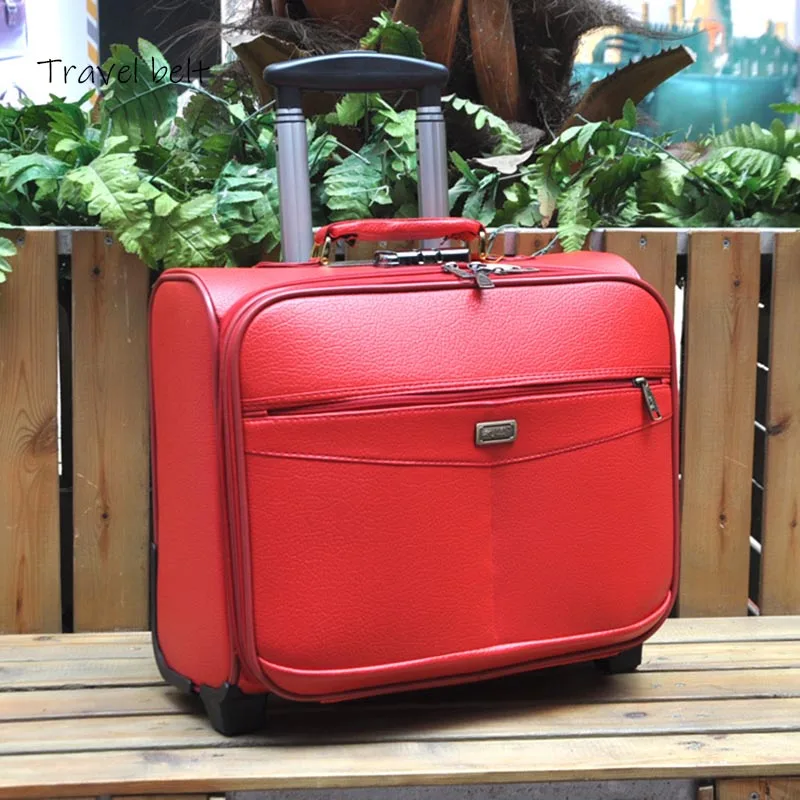 

16 inch Multifunction laptop Rolling Luggage Spinner Men Business Carry Ons Suitcase Wheels PU Leather Trolley