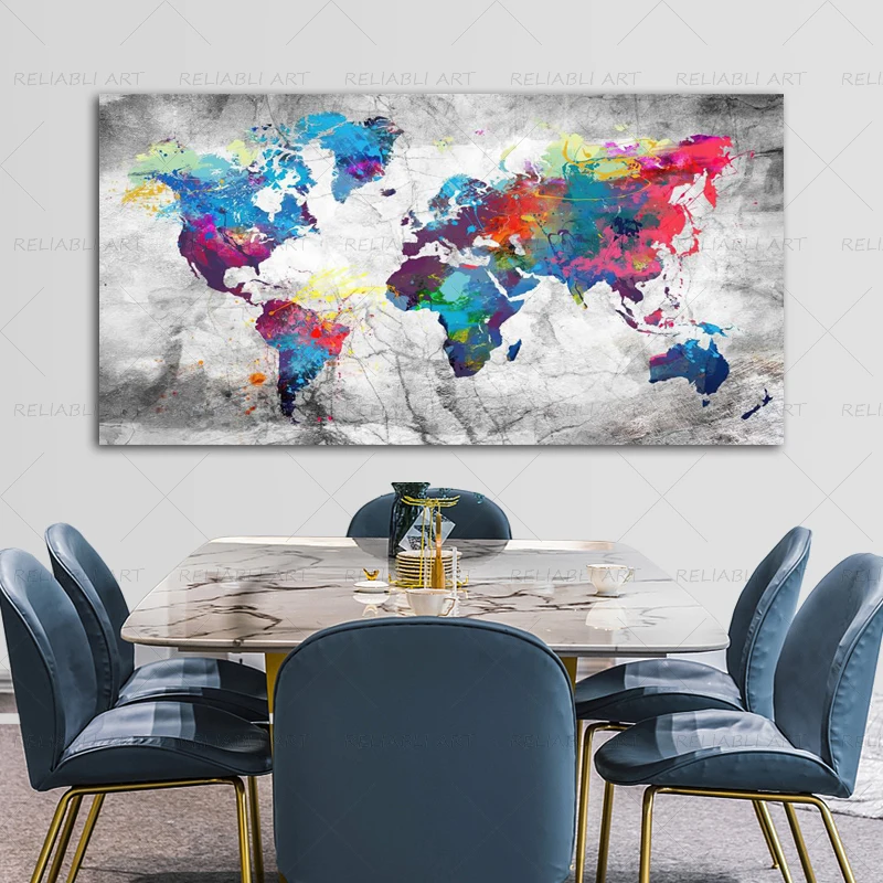 Карта мира холст живопись винтажные постеры и принты домашний декор современные