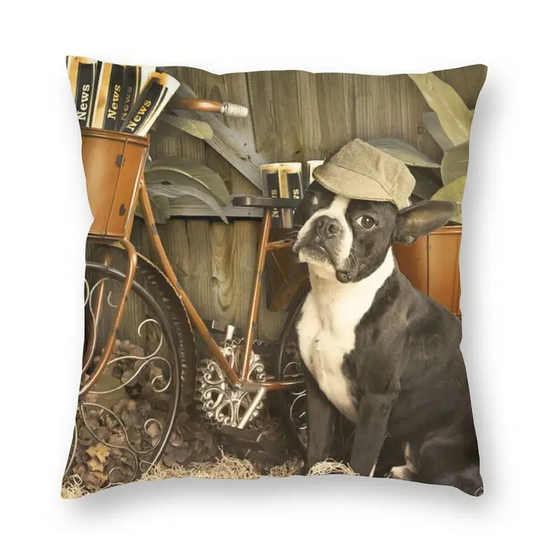 

Ретро Чехол для подушки в скандинавском стиле с изображением Бостон-терьера из полиэстера для любителей мультфильмов собаки квадратная По...