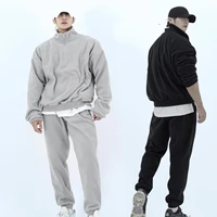 2pc mens sport sets solid color tracksuit long sleeved stand collar zipper pullover sweatshirt topspants casual home suit