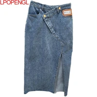 ladies irregular half length denim skirt 2021 new casual fashion loose wild simple style pure color patchwork long skirt 3xl