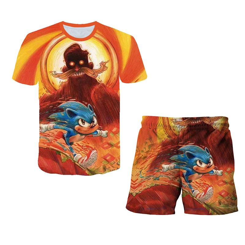 

Summer Girl Clothes Sonic T-shirt Boy Clothes 3d Cartoon Print Girl Top + Shorts Two-piece Casual Kid T-shirt 4t-14t Wholesale
