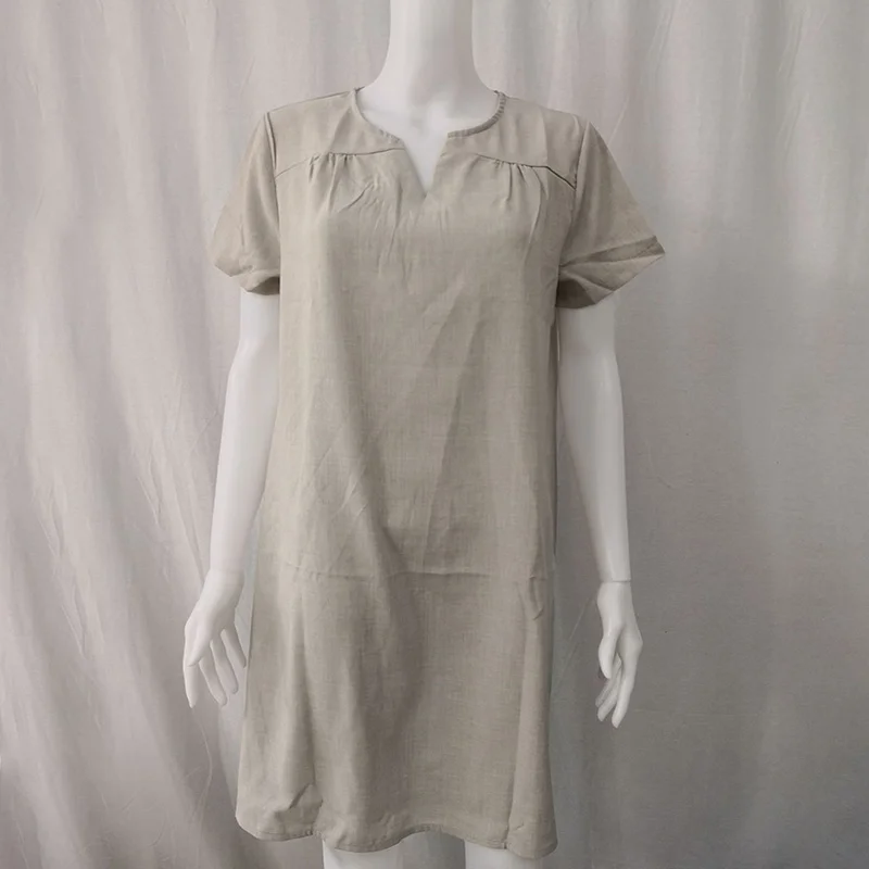 

Cotton Linen Women Dress Summer Loose Fit Plus Size Dress 3xl 4xl 5xl Sukienka Casual Solid Color Basic Dress Flax Short Sleeve