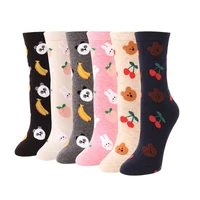 5 pairs women cartoon sock harajuku cherries bananas peaches graphic socks ladies and womans fun fruit animal cotton sock