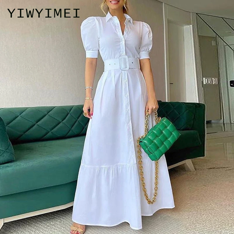 

summer Long Dress short Sleeve Shirt Dress Women Long Dresses Button Shirt white Dress Casual Loose Dresses 2021