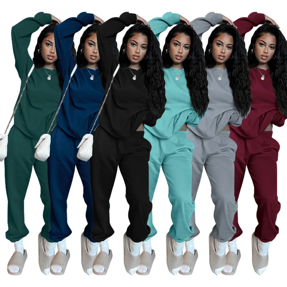 

Winter Solid Casual Tracksuit 2 Piece Sets Women Long Sleeve O Neck Top and Skinny Pencil Pants Solid Color Streetwear 2021