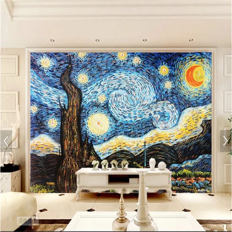 Картина маслом Ван Гога Звездное небо украшение спальни обои ручная роспись 3D
